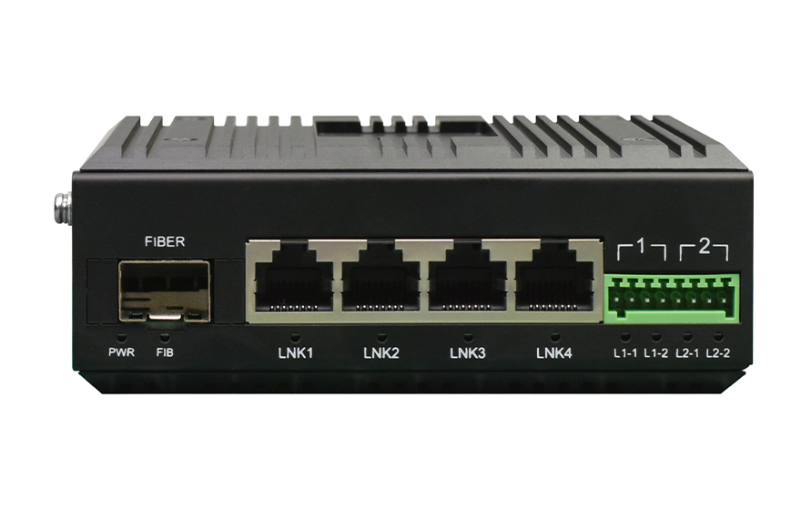 飛暢科技-<b>工業(yè)軌式2路串口／4路開關量+4路百兆電 光端機</b>