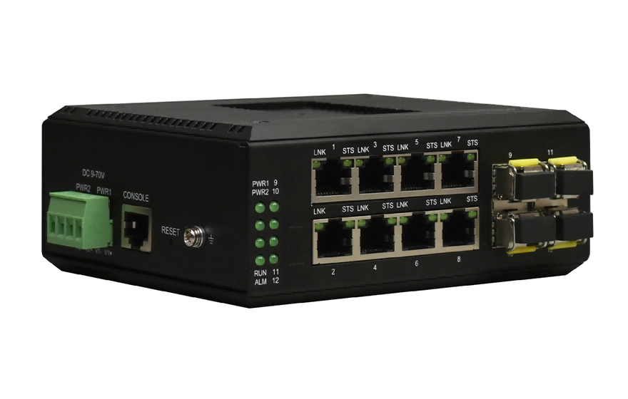飛暢科技-工業(yè)軌式管理型 8路千兆電+4路千兆光口 交換機(jī)